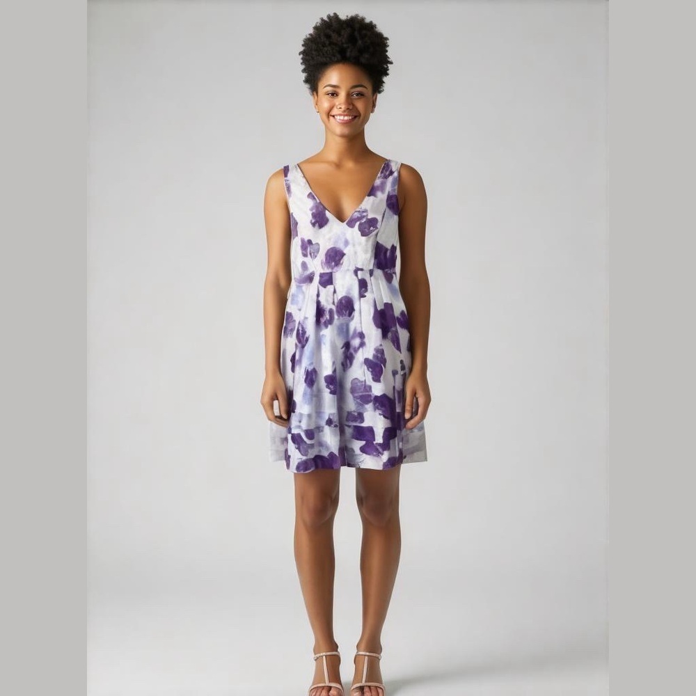 BB‎ Dakota V-Neck Sleeveless Cotton Dress Fot & Flare Purple Floral Size 4